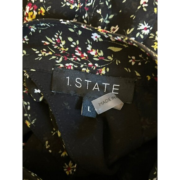 1 State Microfloral Cottagecore Mockneck Long Sleeve Blouse Large Open Back Boho - Picture 4 of 6